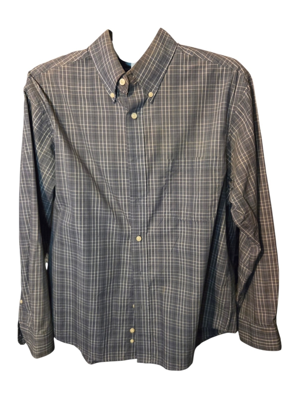 Puritan Men's Long Sleeve Button Down Shirt Gray Plaid Wrinkle Resistant Size L